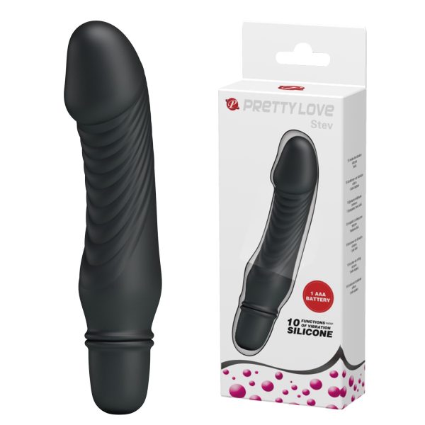 10 Titreşim Modlu Realistik Başlıklı Mini Silikon Vibratör - Stev (Siyah)