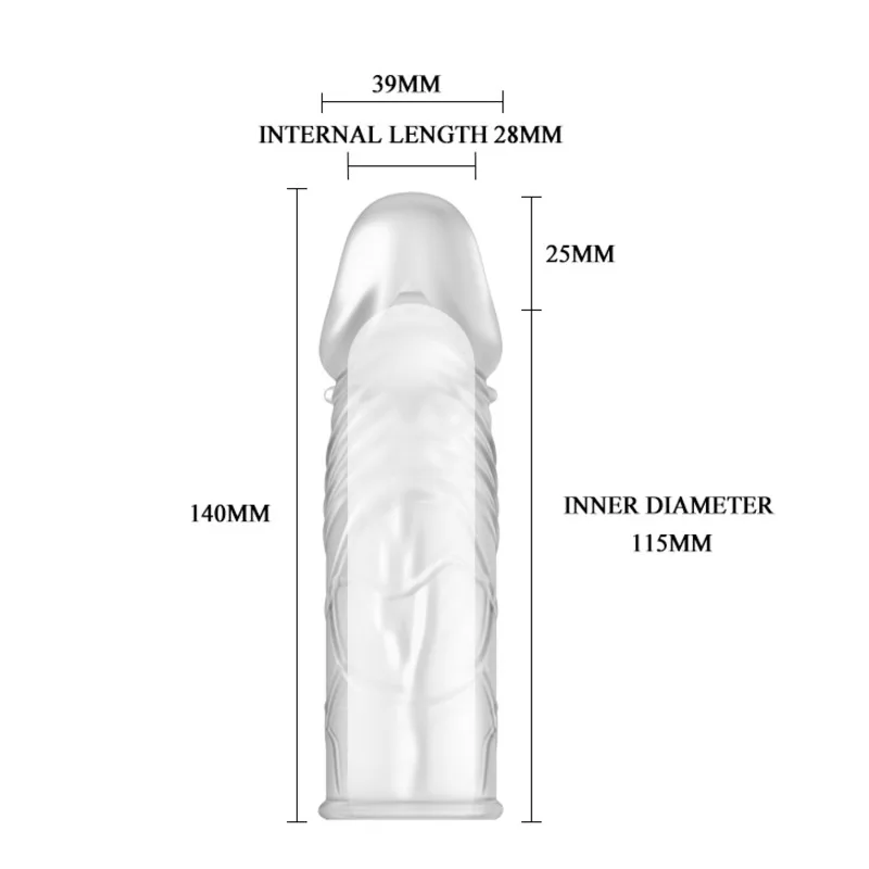 14 cm Damarlı Uzatmalı Şeffaf Silikon Penis Kılıfı - Görsel 5