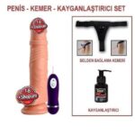 19 cm Belden Bağlamalı Titreşimli Realistik Dildo Penis Set