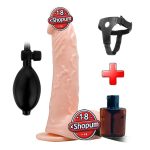 19 cm Pompalı Büyüyen Realistik Penis Anal Vajinal Dildo + Kemer + Kayganlaştırıcı Hediyeli