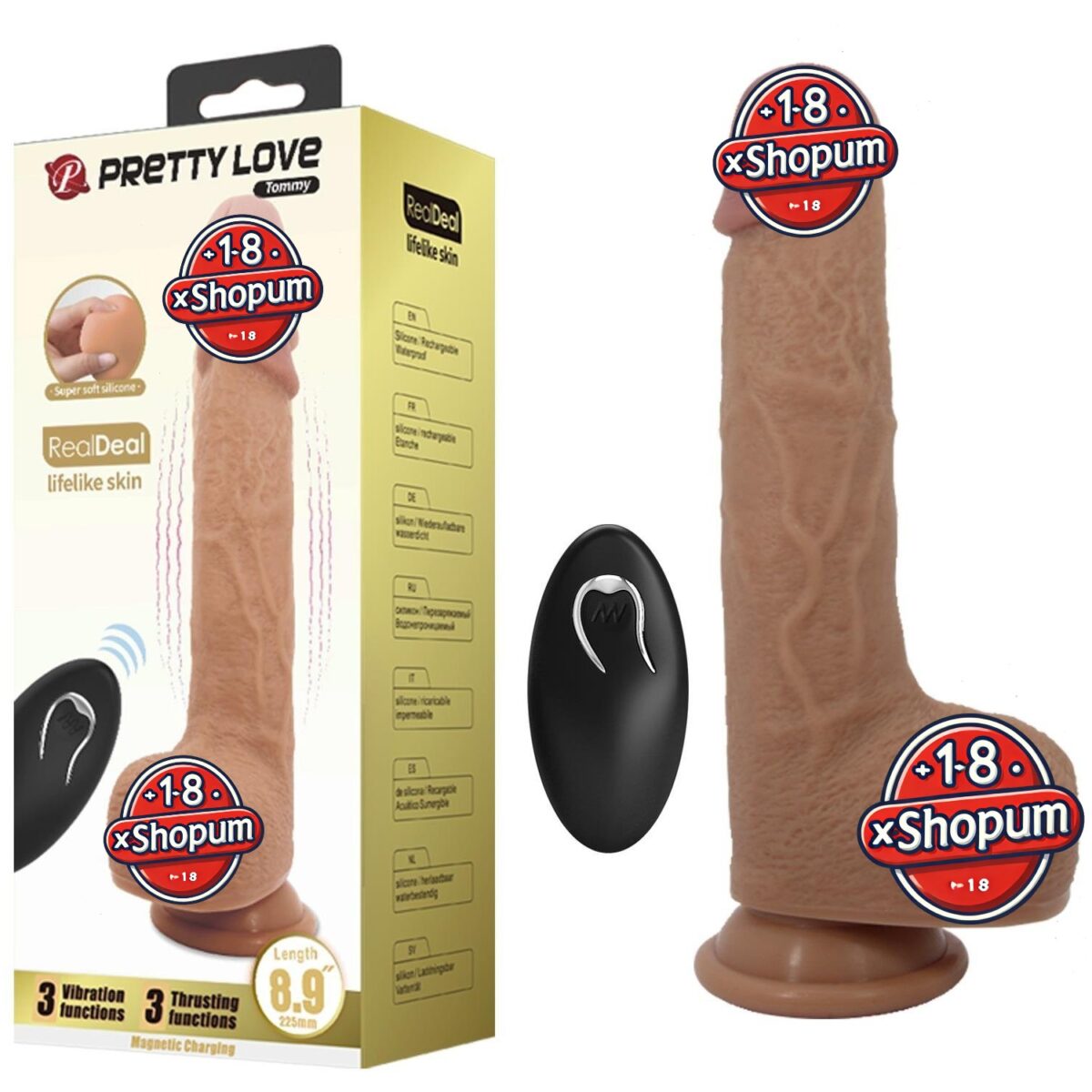 22,5 cm İleri Geri Hareketli Uzaktan Kumandalı Manyetik Şarjlı Gerçekçi Vantuzlu Melez Penis - Tommy | 225 cm ileri geri hareketli uzaktan ku 31629