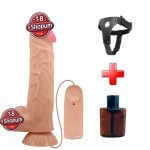 24 cm Kıkırdak Yapılı Çift Katmanlı Gerçekçi Titreşimli Belden Bağlamalı Dildo Penis - Sadik