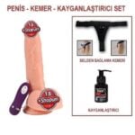 24,5 cm Belden Bağlamalı Titreşimli Realistik Dildo Penis Set