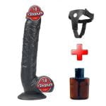 26 cm Belden Bağlamalı Vantuzlu Realistik Zenci Penis Anal Vajinal Dildo