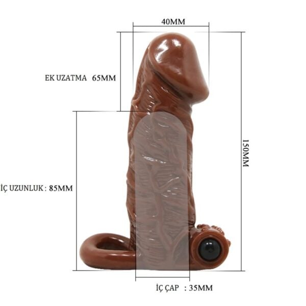 6,5 cm uzatmalı titreşimli damarlı penis kılıfı.