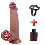 Belden Bağlamalı 21,8 cm Kıkırdak Yapılı Çift Katmanlı Gerçekçi Melez Dildo Penis - Najm
