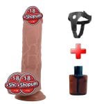 Belden Bağlamalı 23,4 cm Çift Katmanlı Gerçekçi Melez Dildo Penis - Emeka