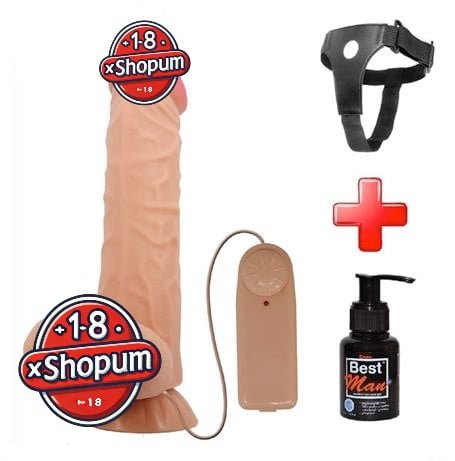 Belden Bağlamalı 24 cm Kıkırdaklı Çift Katmanlı Gerçekçi Titreşimli Dildo Vibratör Penis