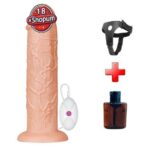 Belden Bağlamalı 28 cm Gerçekçi 10 Titreşimli Testissiz Dildo Vibratör Penis