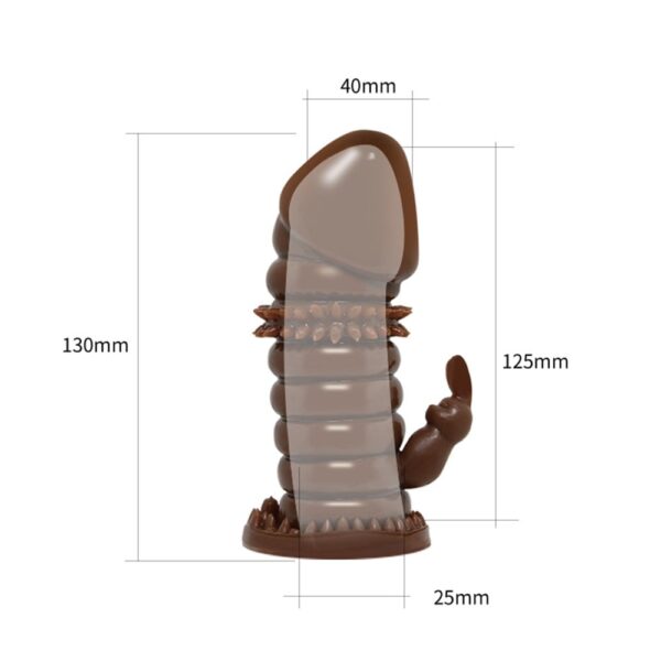 Klitoral uyarıcılı tırtıklı boğumlu penis kılıfı.