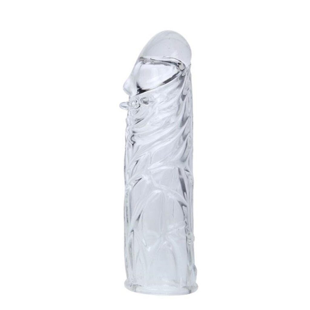 14 cm damarlı uzatmalı şeffaf silikon penis kılıfı.