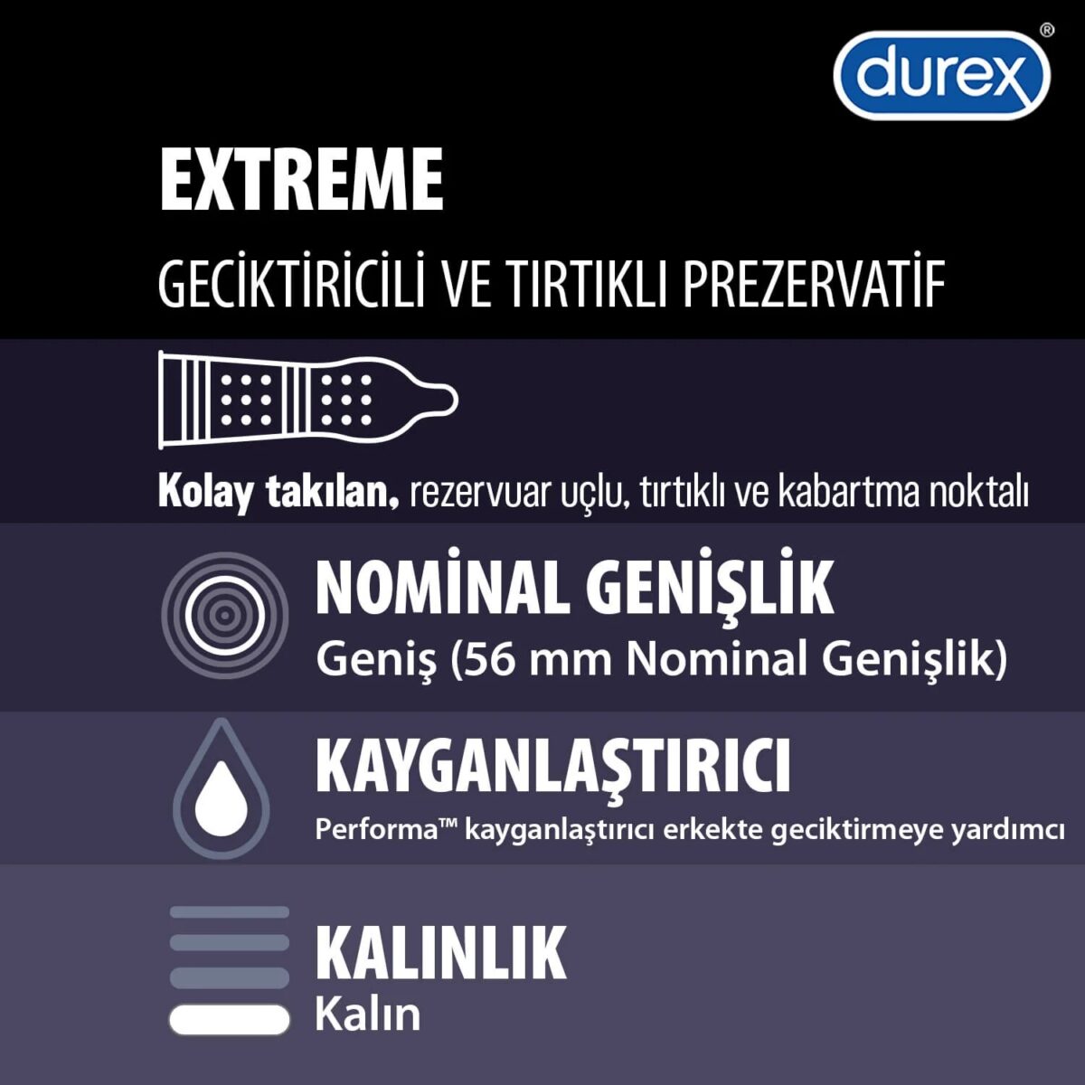 Durex Extreme 30'lu Geciktiricili ve Tırtıklı Prezervatif