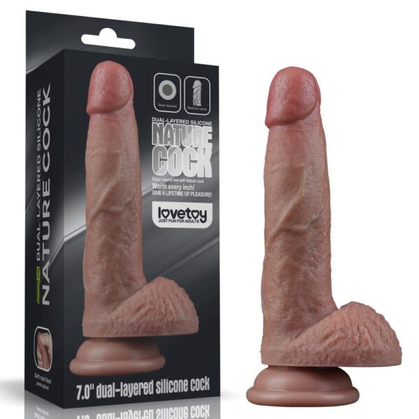 18.5 cm Realistik Çift Katmanlı Yeni Nesil Vantuzlu Melez Dildo Penis