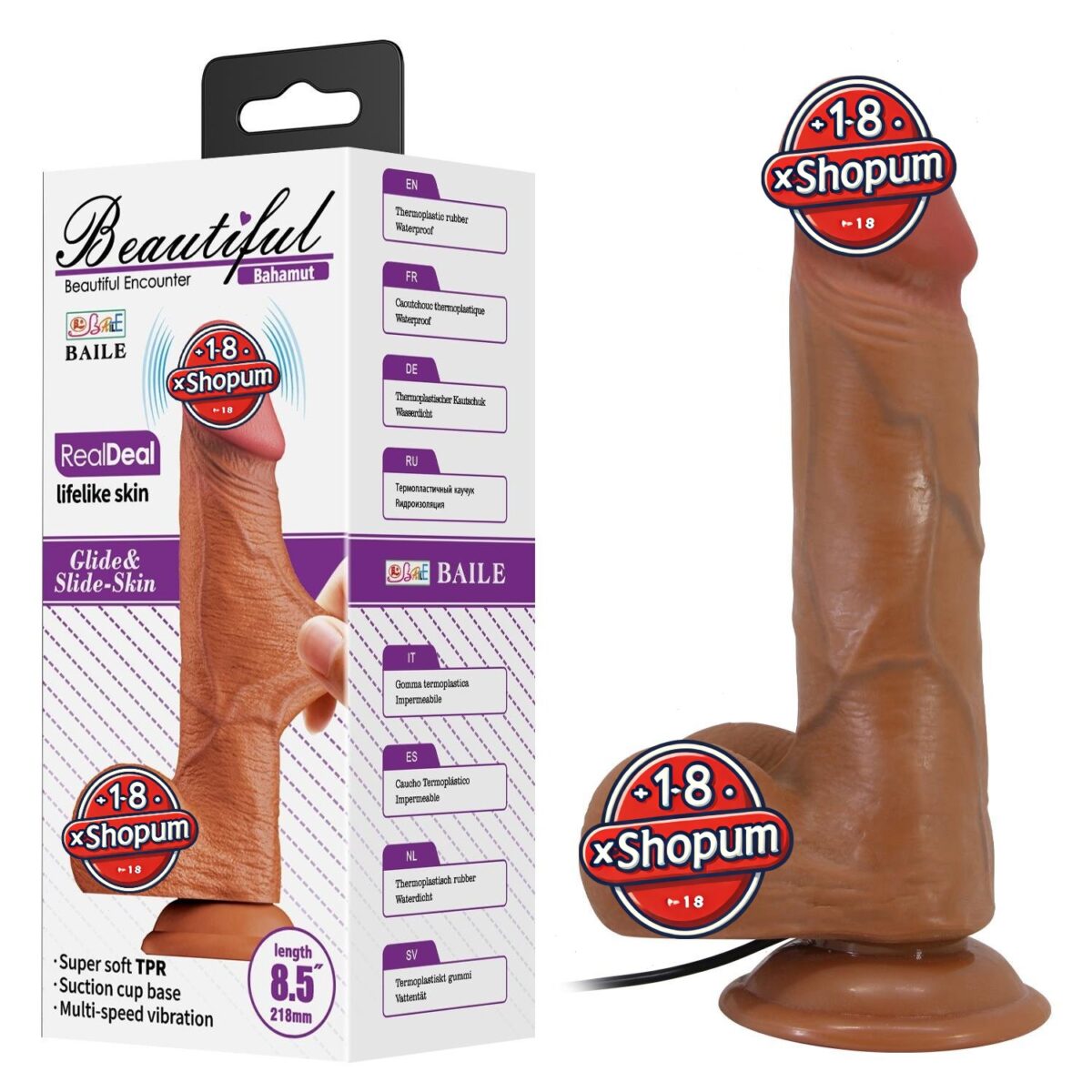 21,8 cm Çift Katmanlı Gerçekçi Titreşimli Dildo Vibratör Penis - Bahamut | 218 cm cift katmanli gercekci titresim ad 9dc