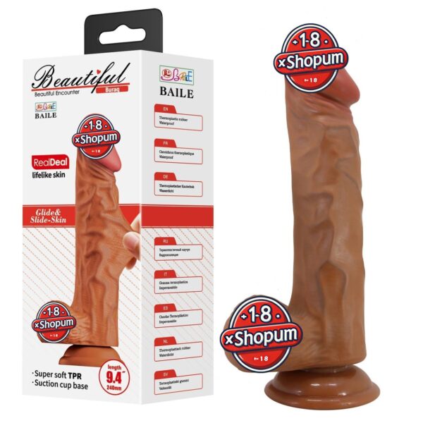 24 cm Yeni Nesil Çift Katmanlı Realistik Vantuzlu Dildo Penis - Buraq