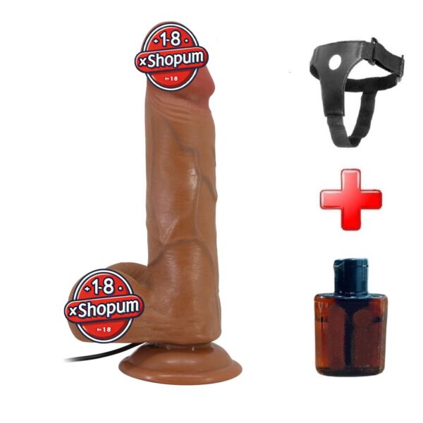 Belden Bağlamalı 21,8 cm Çift Katmanlı Gerçekçi Titreşimli Dildo Vibratör Penis - Bahamut