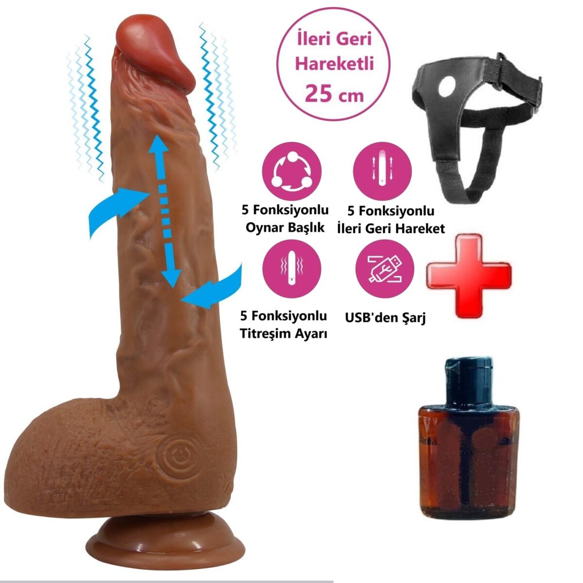 Belden Bağlamalı USB Şarjlı 25 cm Oynar Başlı İleri Geri Hareketli Titreşimli Dildo - Wilks | belden baglamali usb sarjli 25 cm oyna 9f36