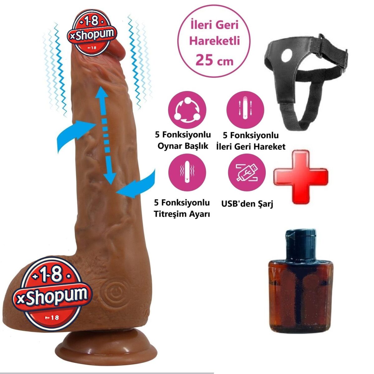 Belden Bağlamalı USB Şarjlı 25 cm Oynar Başlı İleri Geri Hareketli Titreşimli Dildo - Wilks | belden baglamali usb sarjli 25 cm oyna 9f36