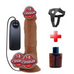 21,8 cm Et Dokulu Gerçekçi Çift Katmanlı Titreşimli Belden Bağlamalı Silikon Penis – Bahamut