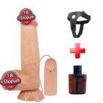 21,8 cm Kıkırdak Yapılı Çift Katmanlı Gerçekçi Titreşimli Belden Bağlamalı Dildo Penis - Cass