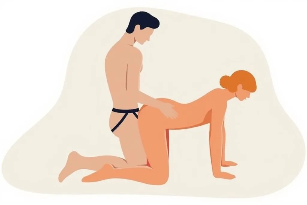 arkadan giris Doggy Style seks pozisyonu: alıcı partner elleri ve dizleri üzerinde durur; veren partner arkadan penetrasyon yapar.