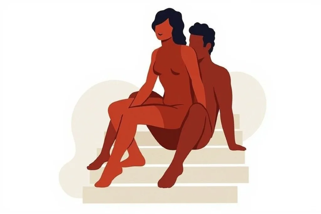 merdiven keyfi Stairway to Heaven seks pozisyonu: veren partner merdiven basamağında oturur; alan partner kucağa oturarak penetrasyonu kontrol eder.