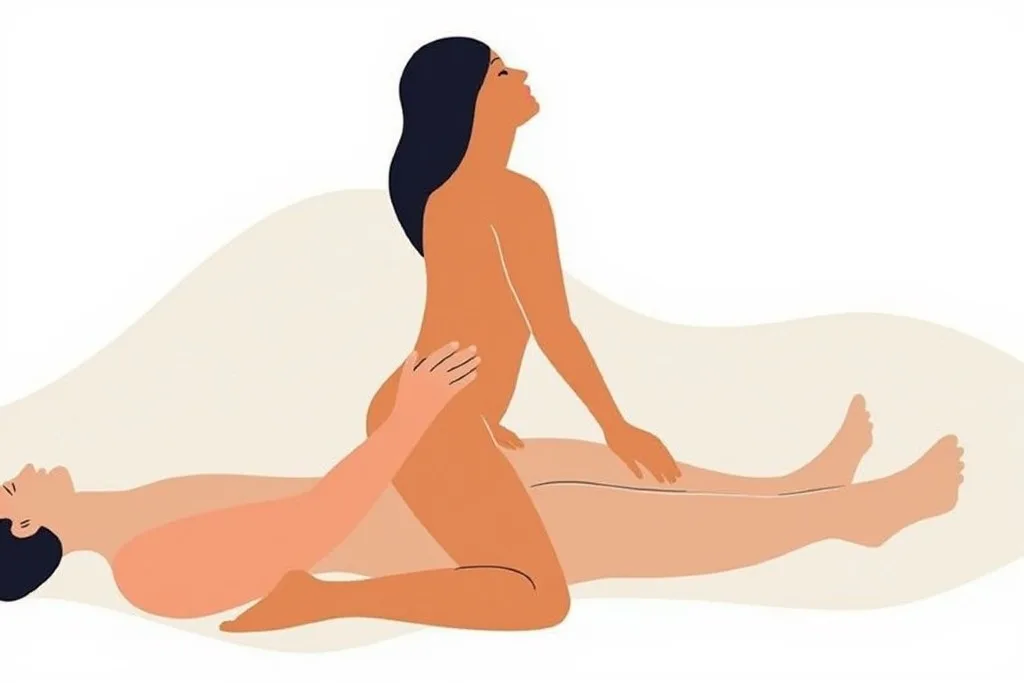 ters kovboy Reverse Cowgirl seks pozisyonu: alan partner, veren partnerin üzerine ters yönde oturur ve penetrasyonu kontrol eder.