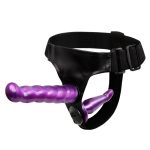 17.5 cm Belden Bağlamalı Çift Taraflı Mor Strap-On - Görsel 2