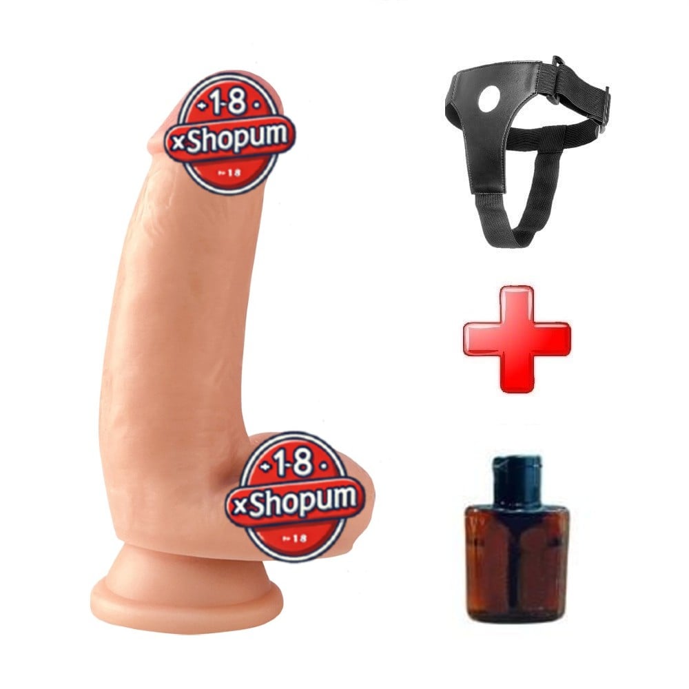 Takma Yarrak | 17 cm dolgun realistik dokulu belden baglamali vantuzlu dildo penis ten rengi 01