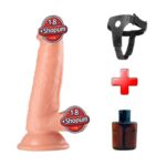 17 cm Realistik Dokulu Belden Bağlamalı Vantuzlu Dildo Penis – Ten Rengi