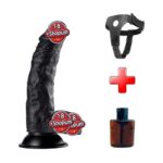 18 cm Realistik Dokulu Belden Bağlamalı Vantuzlu Dildo Penis – Siyah