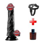 19,5 cm Realistik Dokulu Belden Bağlamalı Vantuzlu Dildo Penis – Siyah