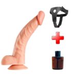 24 cm Kavisli Realistik Dokulu Belden Bağlamalı Vantuzlu Dildo Penis – Ten Rengi - Görsel 2