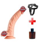 24 cm Kavisli Realistik Dokulu Belden Bağlamalı Vantuzlu Dildo Penis – Ten Rengi