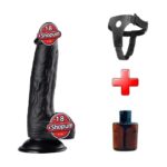 21 cm Realistik Dokulu Belden Bağlamalı Vantuzlu Dildo Penis – Siyah