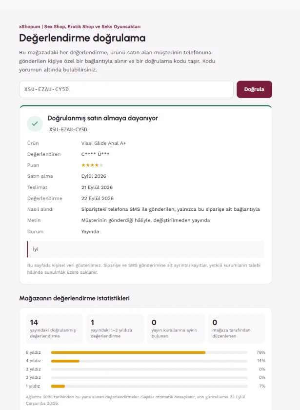 xShopum doğrulanmış satın alma değerlendirme sorgulama ekranı